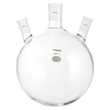 Titan/泰坦 斜三口球瓶，厚壁高强度，中间磨口：34/45，侧磨口：24/40，5000ml 特优级，TF43345L，1个 TF43345L