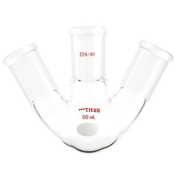 Titan/泰坦 斜三口球瓶，厚壁高强度，中间磨口：24/40，侧磨口：24/40，50ml 特优级，TF434450，个/，1个 TF434450