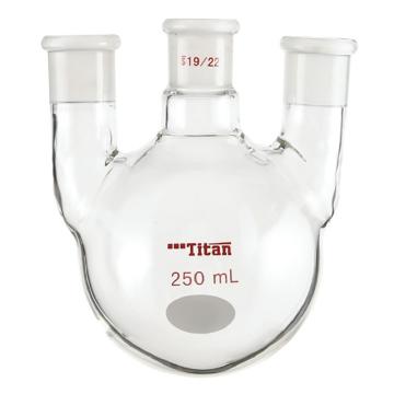 Titan/泰坦 直三口球瓶，厚壁高强度，中间磨口：19/22，侧磨口：19/22，250ml 特优级，TF449250，1个 TF449250