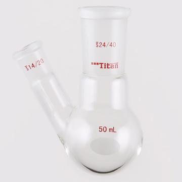 Titan/泰坦 厚壁斜两口瓶，高强度，中间磨口：24/40，侧磨口：14/20，50ml 特优级，TF414150，个/，1个 TF414150