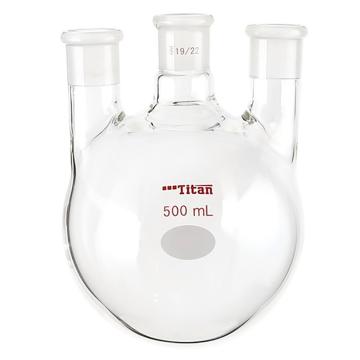 Titan/泰坦 直三口球瓶，厚壁高强度，中间磨口：19/22，侧磨口：19/22，500ml 特优级，TF449500，1个 TF449500