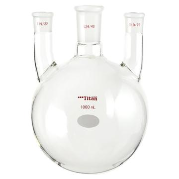 Titan/泰坦 直三口球瓶，厚壁高强度，中间磨口：24/40，侧磨口：19/22，1000ml 特优级，TF44491L，1个 TF44491L