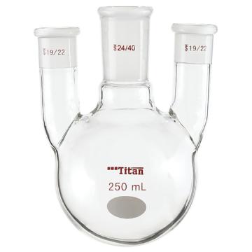 Titan/泰坦 直三口球瓶，厚壁高强度，中间磨口：24/40，侧磨口：19/22，250ml 特优级，TF442250，1个 TF442250
