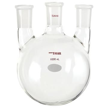 Titan/泰坦 直三口球瓶，厚壁高强度，中间磨口：24/40，侧磨口：24/40，1000ml 特优级，TF444000，1个 TF444000