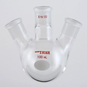 Titan/泰坦 斜三口球瓶，厚壁高强度，中间磨口：19/22，侧磨口：19/22，100ml 特优级，1个 TF439900