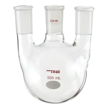 Titan/泰坦 直三口球瓶，厚壁高强度，中间磨口：24/40，侧磨口：24/40，500ml 特优级，TF444500，1个 TF444500