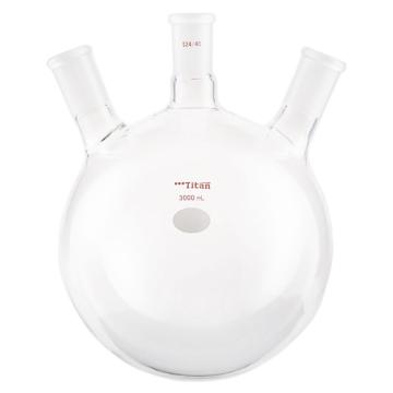 Titan/泰坦 斜三口球瓶，厚壁高强度，中间磨口：24/40，侧磨口：24/40，3000ml 特优级，TF43243L，1个 TF43243L