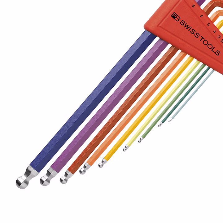 PB SWISS TOOLS/ 瑞铂 彩色吸塑加长球头内六角9件套(角度) PB 2212.LH-10 RB CN