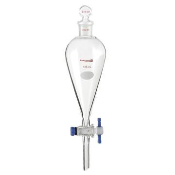 Titan/泰坦 分液漏斗，上磨口：19/22，四氟节门，2mm，顶端玻璃塞子，125ml 特优级，TF479125A，个/，1个 TF479125A