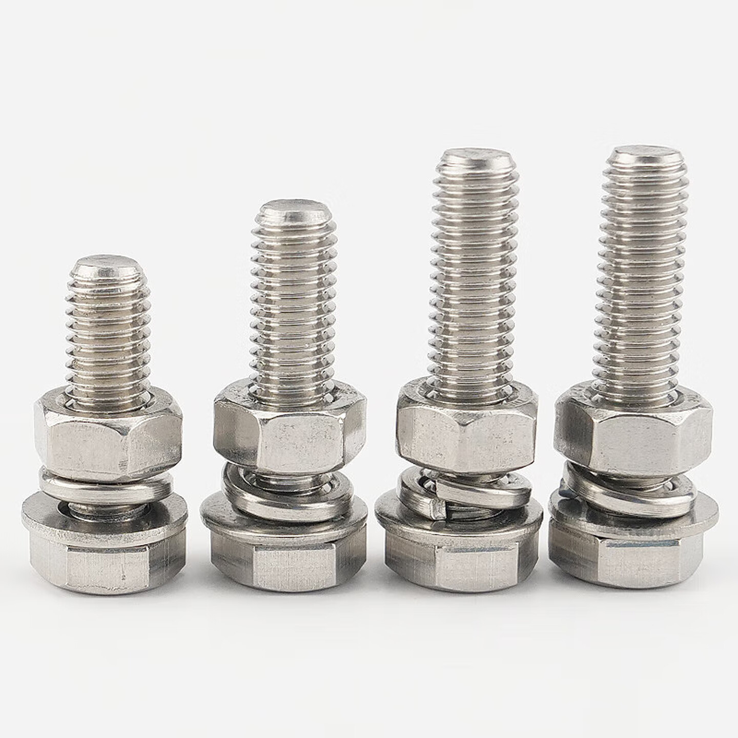 海斯迪克 304不锈钢外六角螺丝DIN933螺母平垫弹垫套装 全牙螺栓四件套组合HKsq-465 M20*90（1套）