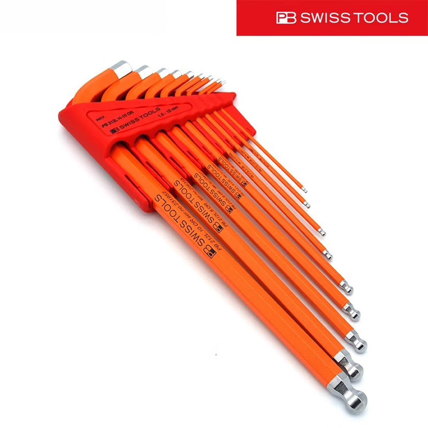 PB SWISS TOOLS/ 瑞铂 橙色球头加长内六角9件套 PB 212L.H-10 OR