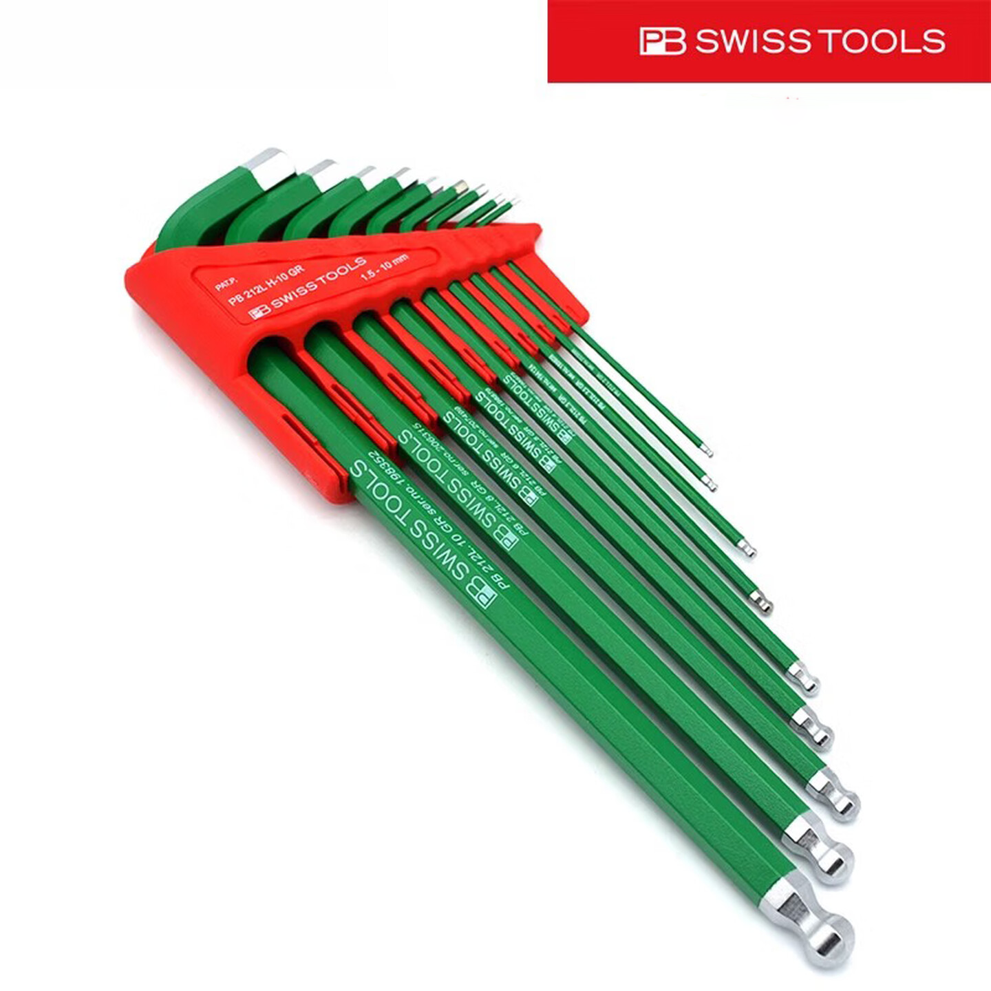 PB SWISS TOOLS/ 瑞铂 绿色球头加长内六角9件套 PB 212L.H-10 GR