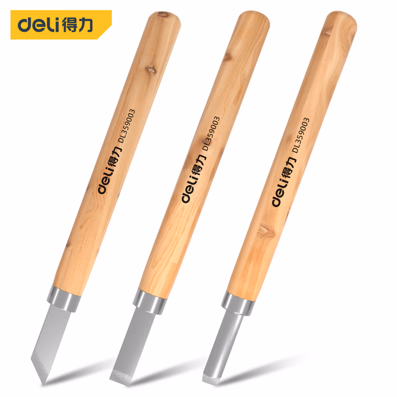 deli得力DL359003木柄雕刻刀3件套(黄)(把)