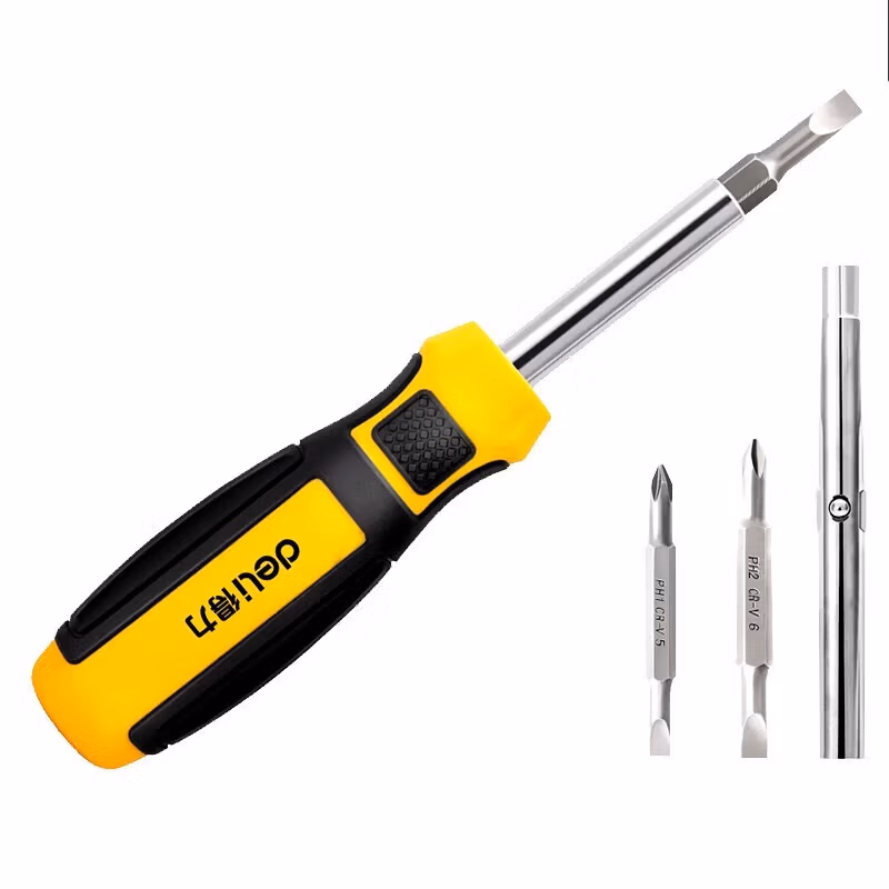 deli得力DL260206多用螺丝批6合一铬钒钢长款(黄)(套)