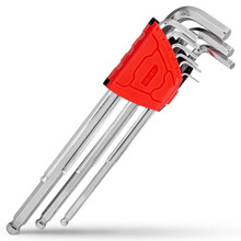 deli得力DL2270工业级镜面特长球头内六角组套9件套S2(红)(套)