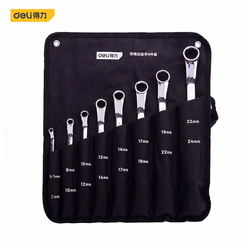 deli得力DL150008T镜面双梅花扳手套装8件套(银)(套)