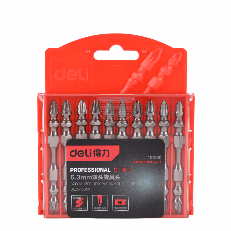 deli得力DL254065X专业装修6.3双头旋具头PH2x65小S2(黑(支