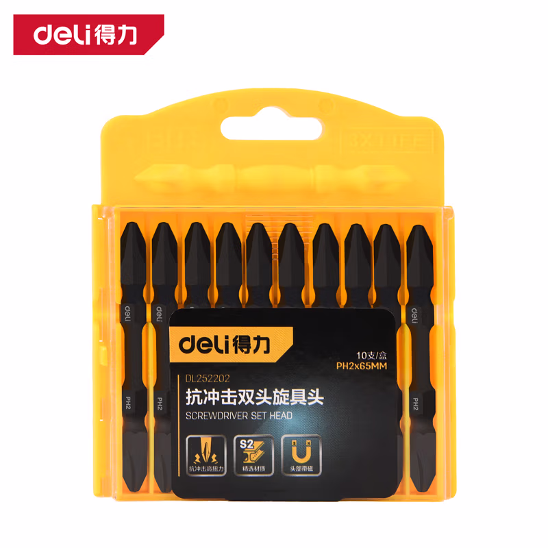 deli得力DL252202抗冲击双头旋具头PH2x65mmS2(黄)(支)