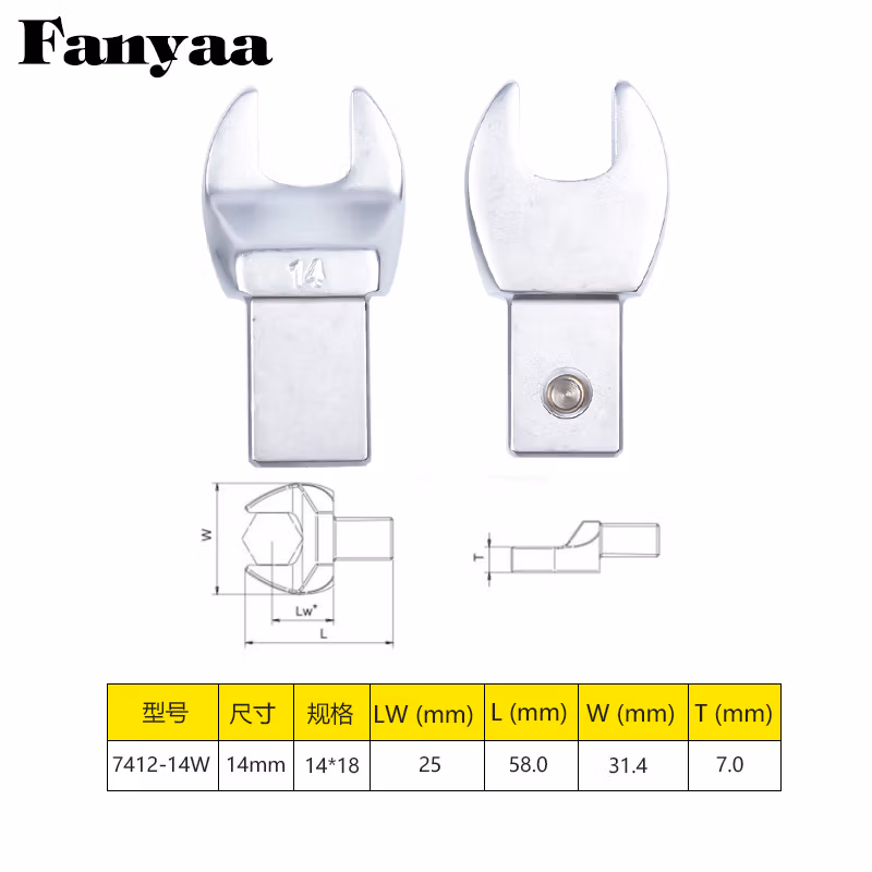Fanyaa/泛亚 14*18凹方头可换头扭矩扳手开口交换头 7412-14W