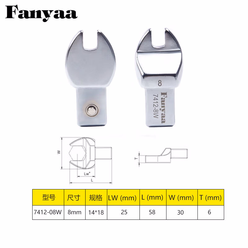 Fanyaa/泛亚 14*18凹方头可换头扭矩扳手开口交换头 7412-08W