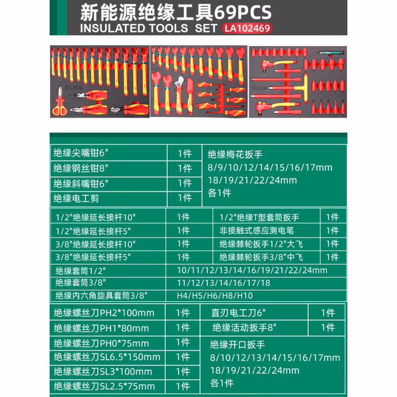 LAOA/老A 69件套绝缘新能源工具车组套 LA102469