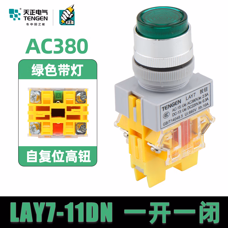 TENGEN/天正 按钮 LAY7-11DN/380V 带灯 绿