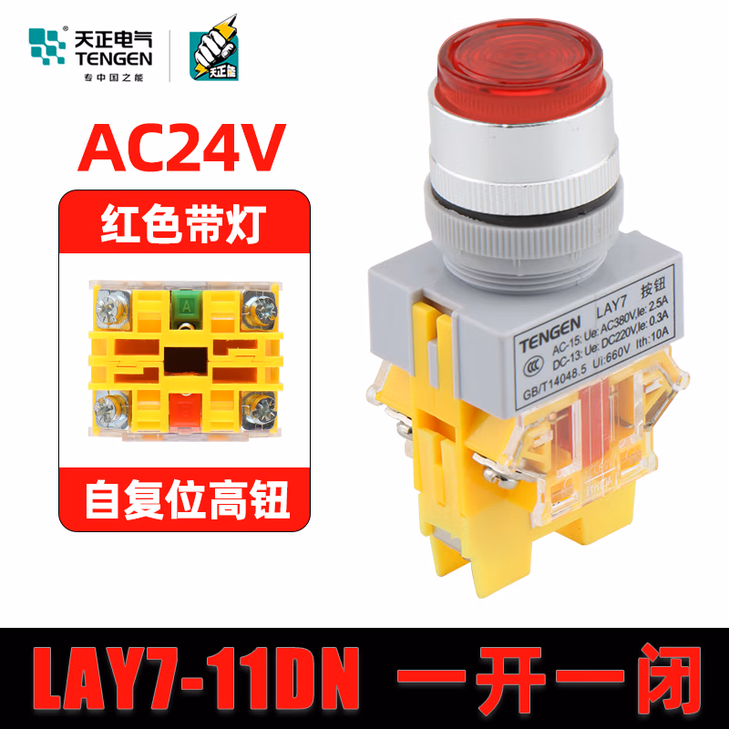 TENGEN/天正 按钮 LAY7-11DN/24V 带灯(红)