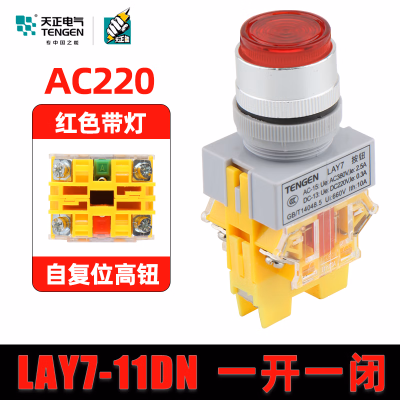 TENGEN/天正 按钮 LAY7-11DN/220V 带灯(红)