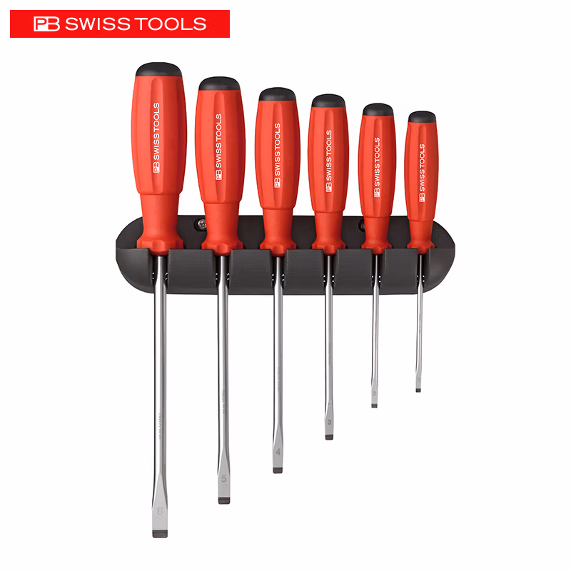 PB SWISS TOOLS/ 瑞铂 吸塑双组份一字螺丝刀6件套(托架) PB 8240.CN