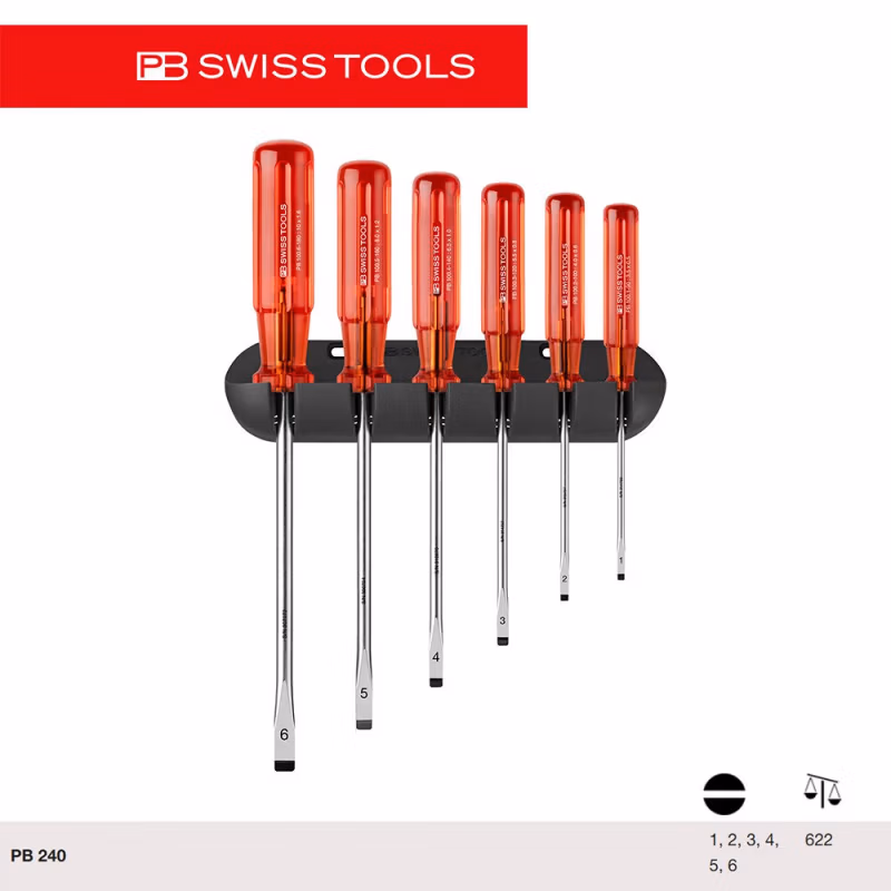 PB SWISS TOOLS/ 瑞铂 吸塑一字螺丝刀6件套(带托架) PB 240.CN