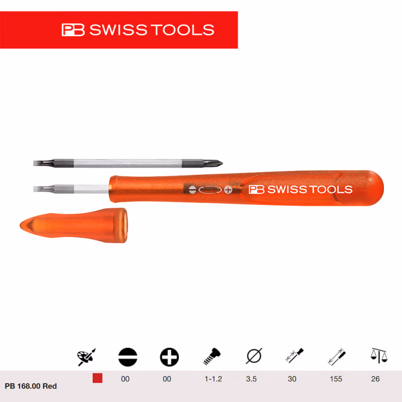 PB SWISS TOOLS/ 瑞铂 一/十字精密可换杆带护套 红色 PB 168.00 Red