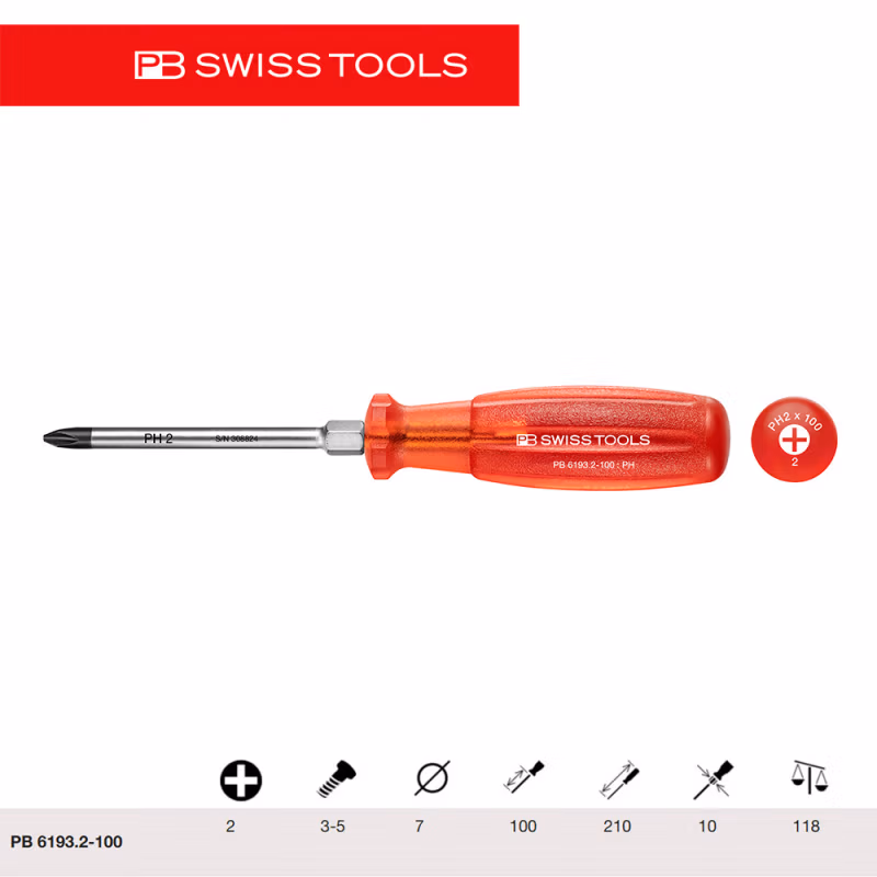 PB SWISS TOOLS/ 瑞铂 防滑强力十字字防滑螺丝刀 PZ3×150 PB 6193.2-100