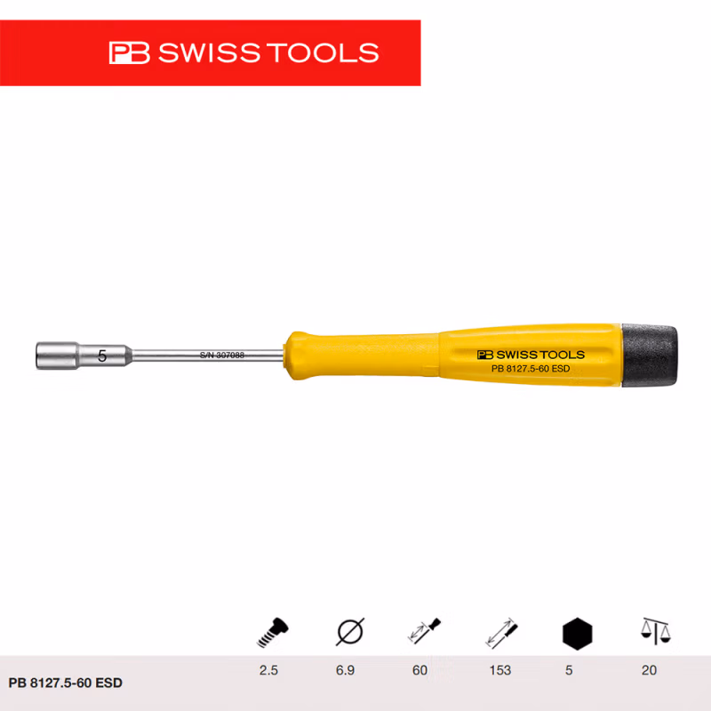 PB SWISS TOOLS/ 瑞铂 ESD双组份套筒螺丝刀2.5 PB 8127.5-60 ESD
