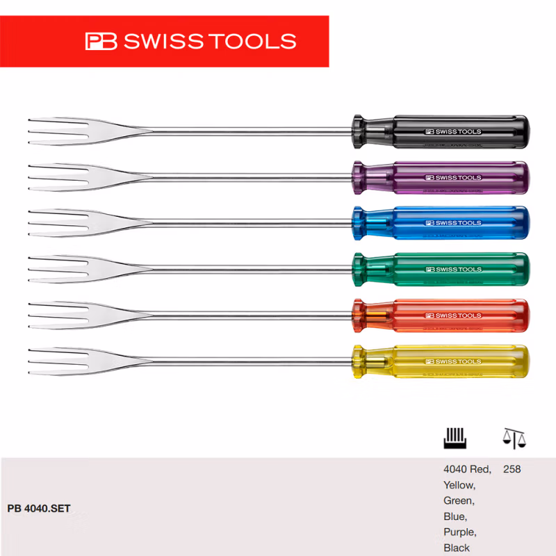 PB SWISS TOOLS/ 瑞铂 6色装三齿火锅叉套装 PB 4040.SET