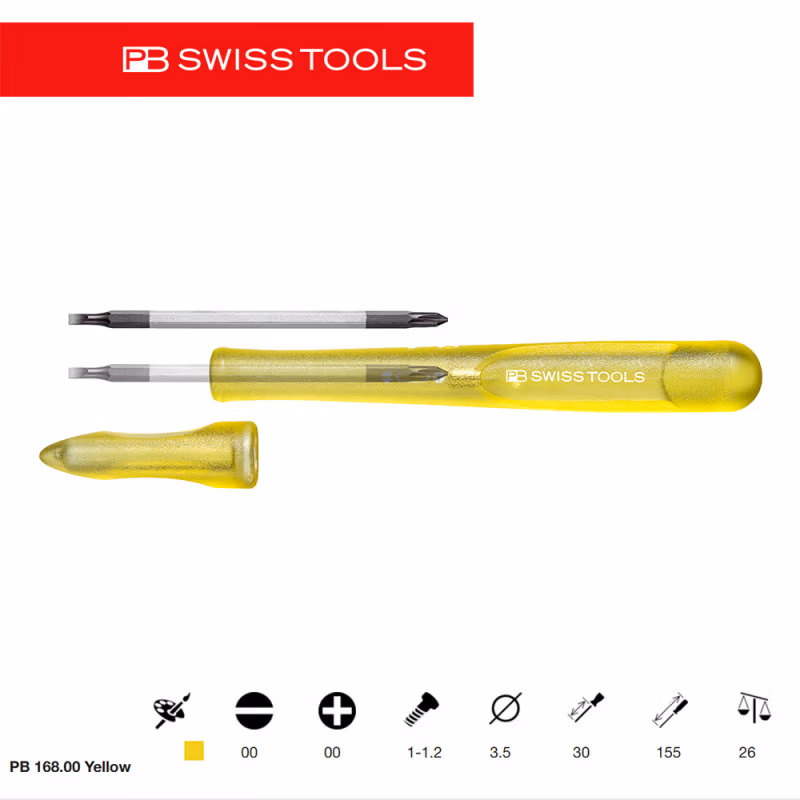 PB SWISS TOOLS/ 瑞铂 一/十字精密可换杆带护套 黄色 PB 168.00 Yellow