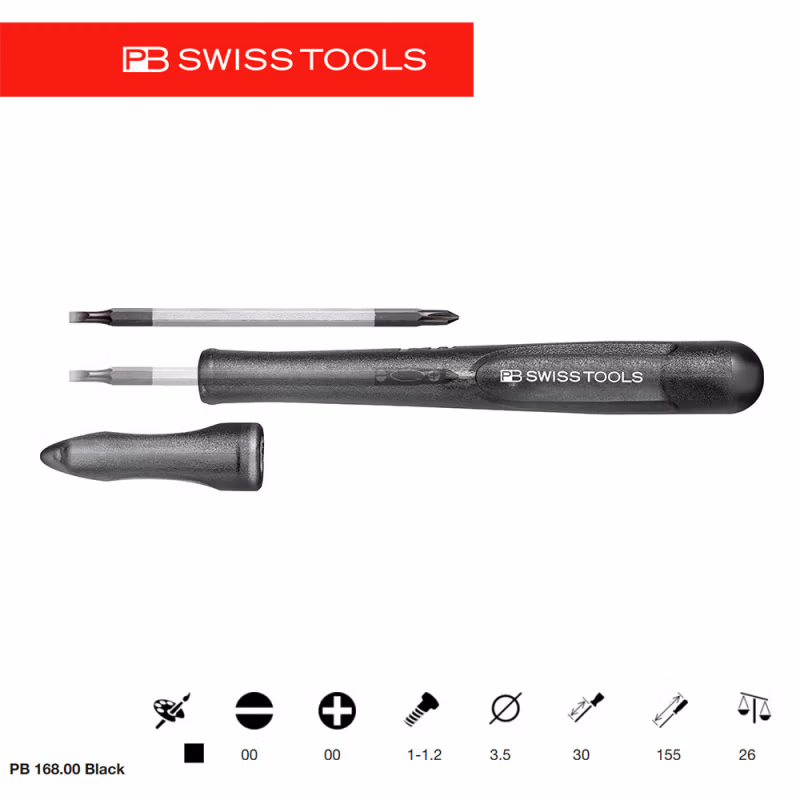 PB SWISS TOOLS/ 瑞铂 一/十字精密可换杆带护套 黑色 PB 168.00 Black