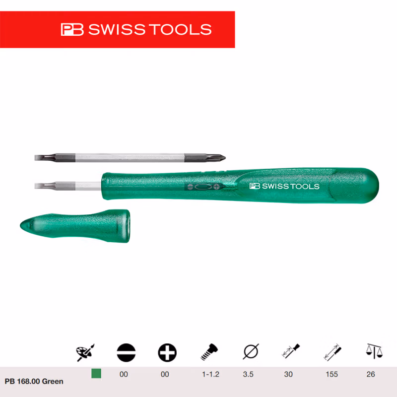 PB SWISS TOOLS/ 瑞铂 一/十字精密可换杆带护套 绿色 PB 168.00 Green