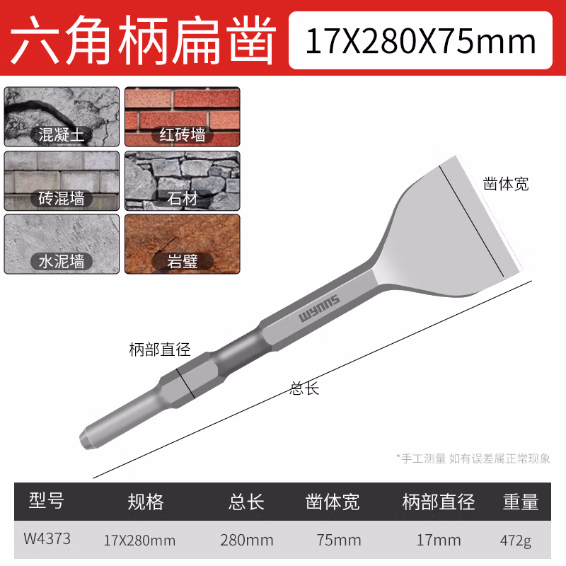WYNNS/威力狮 wynns 电动钢凿 六角 扁 17X280X75MM W4373
