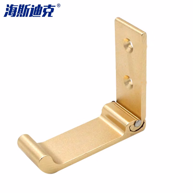 海斯迪克铝合金圆头免钉挂衣钩折叠90度钩HKsq-467 大号磨砂金【配螺丝】