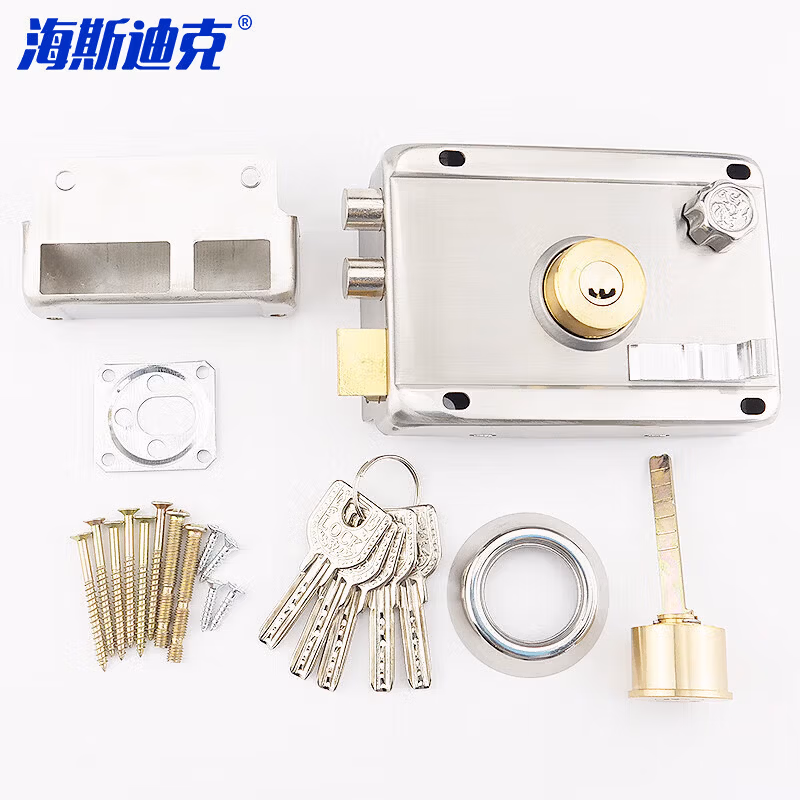 海斯迪克不锈钢老式大门锁 外装门锁 防盗门锁 铜芯HKsq-407 右开