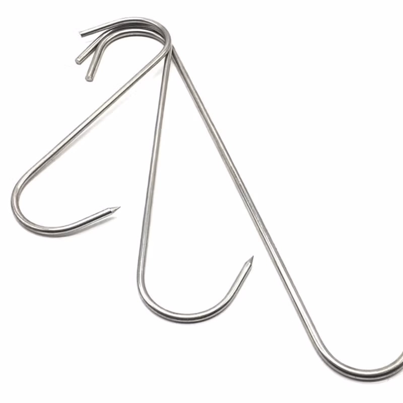 海斯迪克HKSY-98 不锈钢尖头S型挂钩 挂肉尖钩 吊晒腌肉腊肠火腿烤鸭勾子 小号尖钩（长度15cm）20个