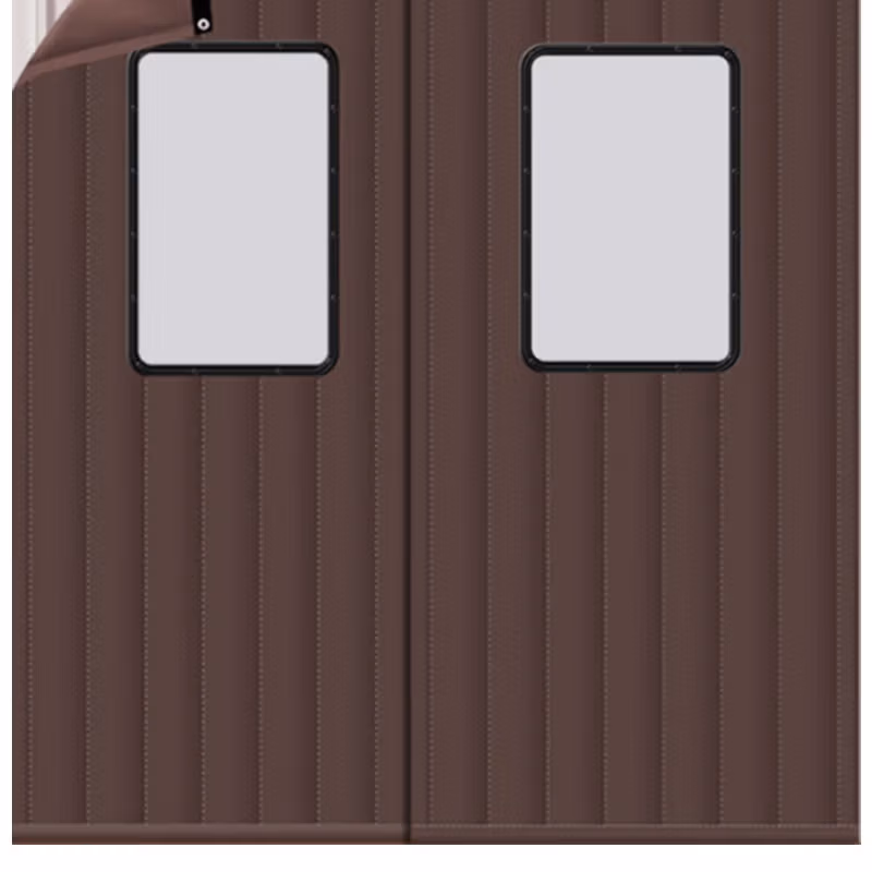 海斯迪克 防寒保暖挡风加棉门帘 商场加厚防风隔音保温隔断挂帘HKsq-481 有窗咖啡色(牛津布) 宽95*高220cm