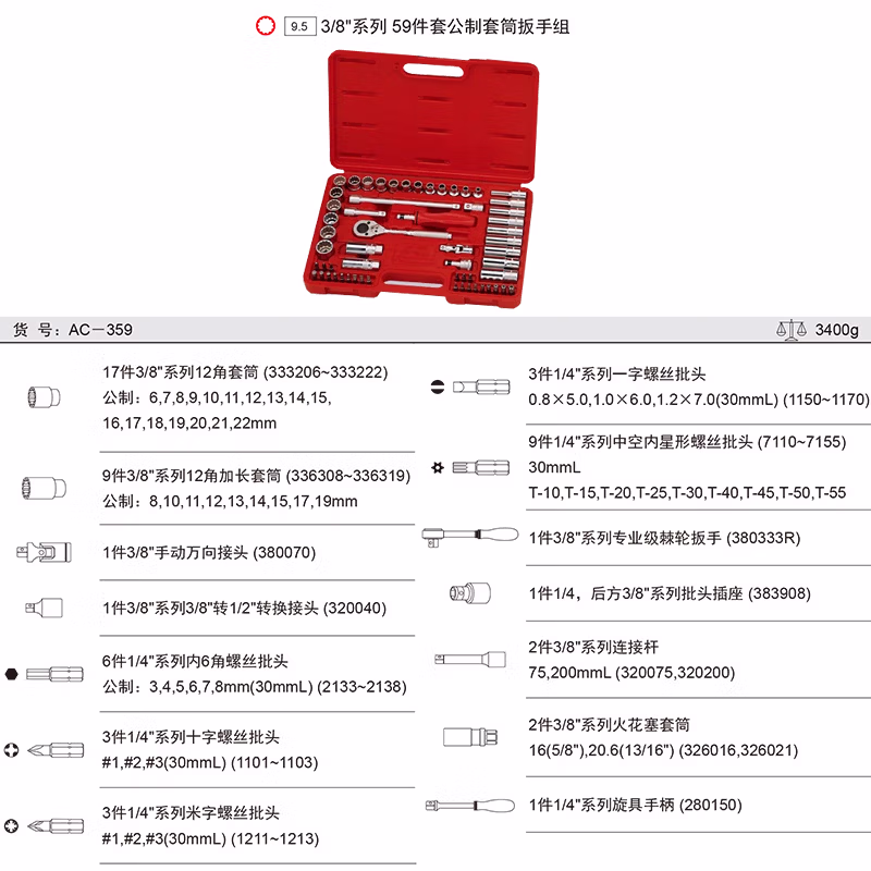 GENIUS/天赋 公制套筒扳手组（59件套） AC-359