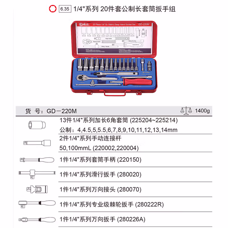 GENIUS/天赋 公制套筒扳手组（20件套） GS-220M