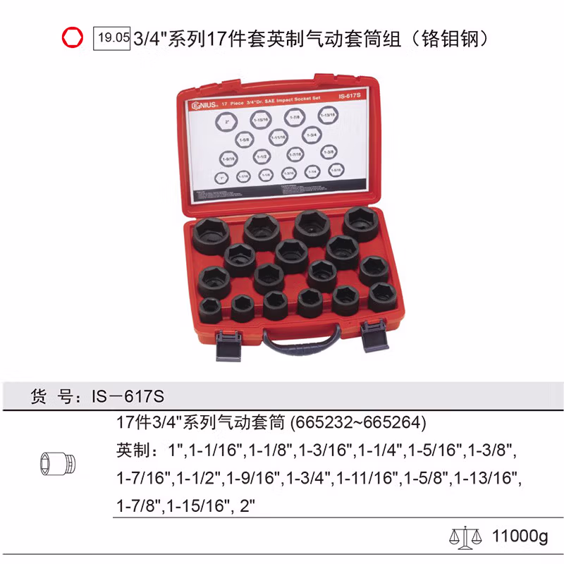 GENIUS/天赋 英制气动套筒组（铬钼钢 17件套） IS-617S