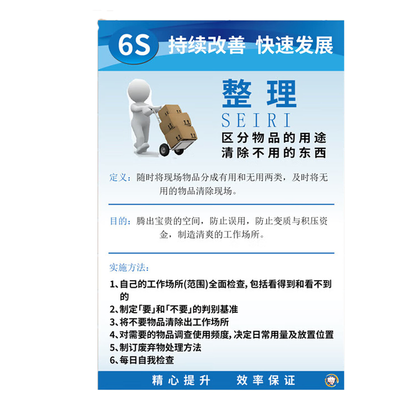 海斯迪克 gnxy-435 6S管理标识牌 安全生产管理标语工厂车间公司安全标识牌kt板 6S整理40*60cm
