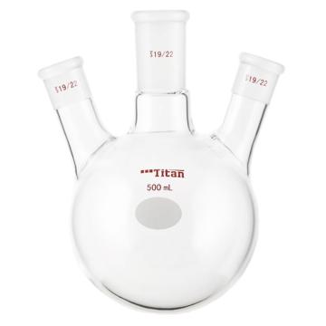 Titan/泰坦 斜三口球瓶，厚壁高强度，中间磨口：24/40，侧磨口：19/22，500ml 特优级，TF430500，1个 TF430500