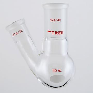 Titan/泰坦 厚壁斜两口瓶，高强度，中间磨口：24/40，侧磨口：19/22，50ml 特优级，TF414950，个/，1个 TF414950