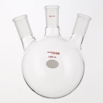 Titan/泰坦 斜三口球瓶，厚壁高强度，中间磨口：24/40，侧磨口：24/40，1000ml 特优级，TF43401L，1个 TF43401L