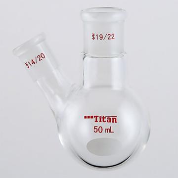 Titan/泰坦 厚壁斜两口瓶，高强度，中间磨口：19/22，侧磨口：14/20，50ml 特优级，TF411950，个/，1个 TF411950